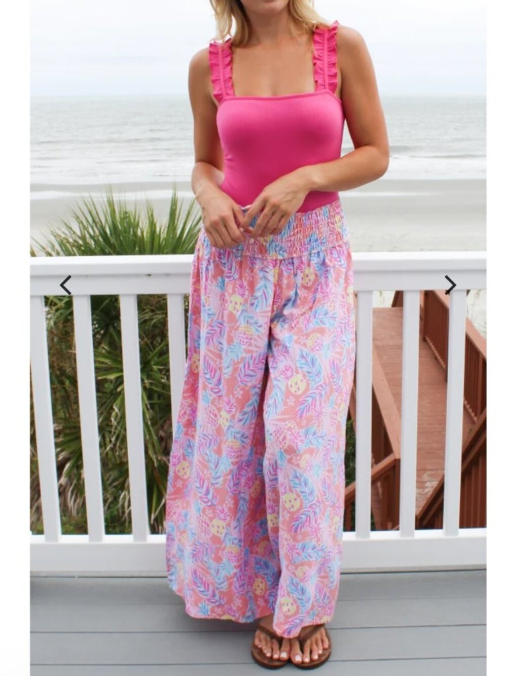 Simply Southern Wide Leg Smocked Palazzo Pants Pink Pineapple Print size OS